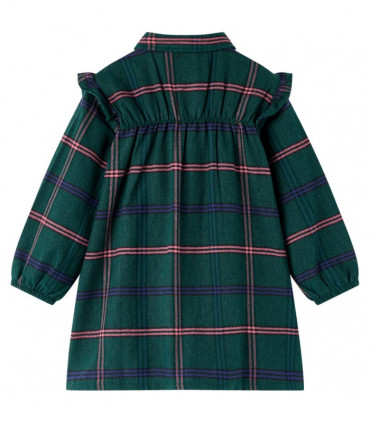 Kids' Dress with Long Sleeves and Ruffles Dark Green 92