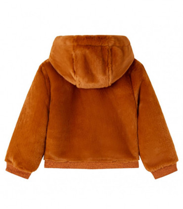 Kids' Hooded Jacket Faux Fur Cognac 116