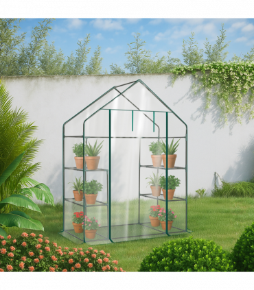 Mini Walk-in Greenhouse with PVC Cover, 4-Shelf Indoor Outdoor Plant Gardening Green House for Garden Backyard, 56" x 29" x 77", Transparent