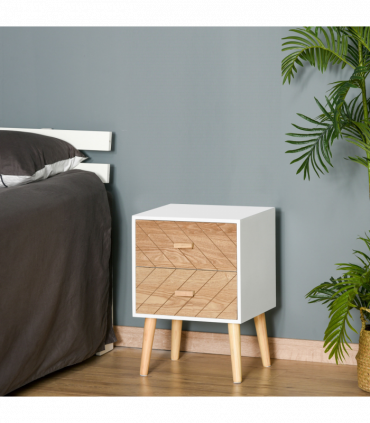 Nordic Style 2 Drawers Side Cabinet Wooden Bedside Table Storage Chest