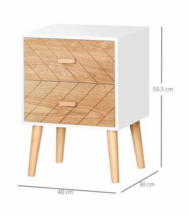 Nordic Style 2 Drawers Side Cabinet Wooden Bedside Table Storage Chest