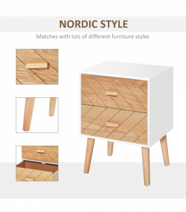 Nordic Style 2 Drawers Side Cabinet Wooden Bedside Table Storage Chest