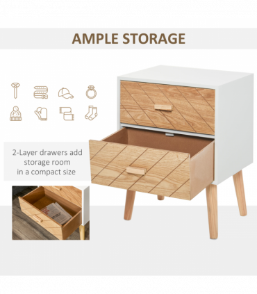 Nordic Style 2 Drawers Side Cabinet Wooden Bedside Table Storage Chest