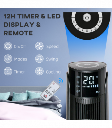 Quiet Air Cooler, Home Evaporative Ice Cooling Tower Fan Bedroom, Black