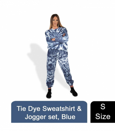 Wellworth Loungewear 2pcs Set for Women Tie Dye Sweatshirt & Pyjama Set, Blue S