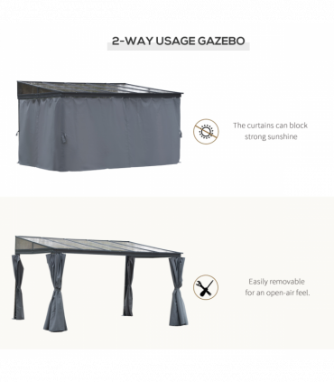 Outdoor Hardtop Pergola Party Tent Garden Waterproof , 4 x 3m, Grey