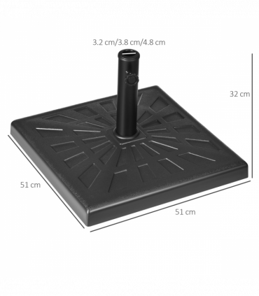 Outsunny 19kg Square Resin Garden Parasol Base for Poles of 32mm, 38mm, 48mm
