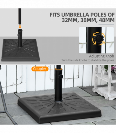 Outsunny 19kg Square Resin Garden Parasol Base for Poles of 32mm, 38mm, 48mm