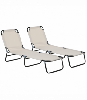 Outsunny 2 Piece Reclining Chaise Lounge with 5-Level Adjustable Backrest Cream