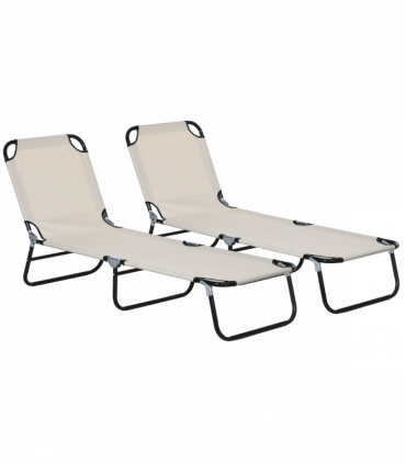 Outsunny 2 Piece Reclining Chaise Lounge with 5-Level Adjustable Backrest Cream