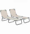 Outsunny 2 Piece Reclining Chaise Lounge with 5-Level Adjustable Backrest Cream