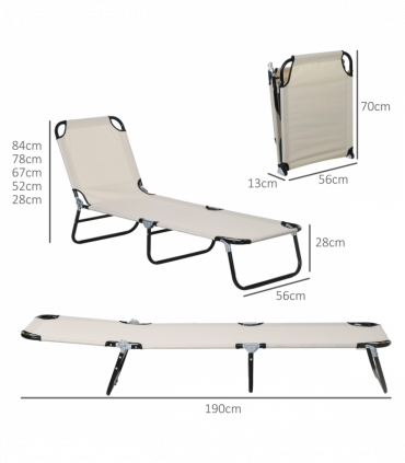 Outsunny 2 Piece Reclining Chaise Lounge with 5-Level Adjustable Backrest Cream