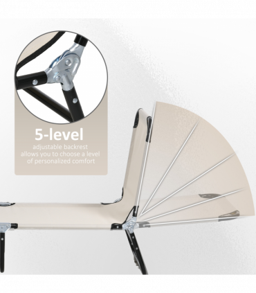 Outsunny 2 Piece Reclining Chaise Lounge with 5-Level Adjustable Backrest Cream