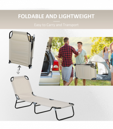 Outsunny 2 Piece Reclining Chaise Lounge with 5-Level Adjustable Backrest Cream