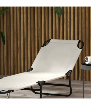 Outsunny 2 Piece Reclining Chaise Lounge with 5-Level Adjustable Backrest Cream