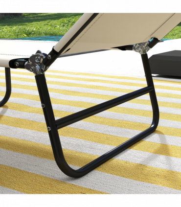 Outsunny 2 Piece Reclining Chaise Lounge with 5-Level Adjustable Backrest Cream