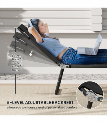 Outsunny 2 Piece Reclining Chaise Lounge with Adjustable Backrest, Black