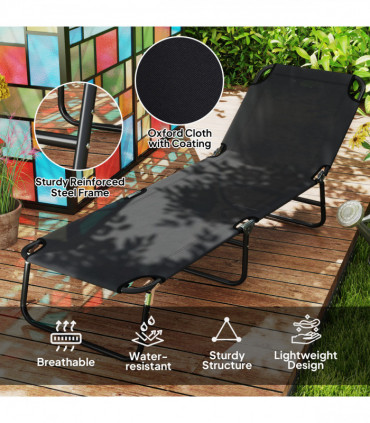 Outsunny 2 Piece Reclining Chaise Lounge with Adjustable Backrest, Black