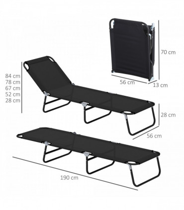 Outsunny 2 Piece Reclining Chaise Lounge with Adjustable Backrest, Black