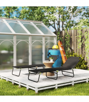 Outsunny 2 Piece Reclining Chaise Lounge with Adjustable Backrest, Black