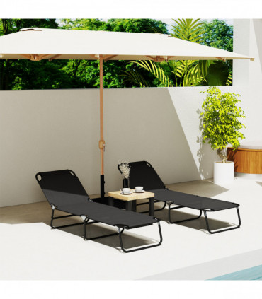 Outsunny 2 Piece Reclining Chaise Lounge with Adjustable Backrest, Black