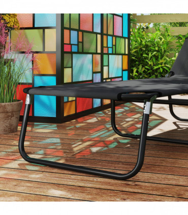 Outsunny 2 Piece Reclining Chaise Lounge with Adjustable Backrest, Black