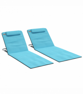 Outsunny 2 Pieces Outdoor Beach Mat Steel Reclining Chair Set Light Blue