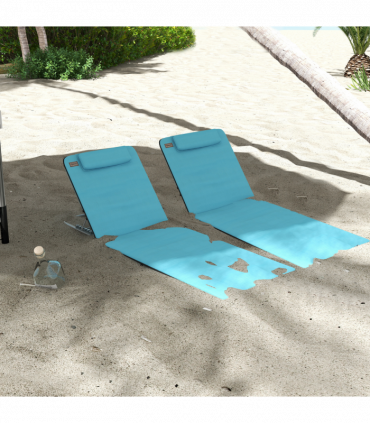 Outsunny 2 Pieces Outdoor Beach Mat Steel Reclining Chair Set Light Blue