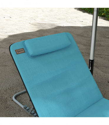 Outsunny 2 Pieces Outdoor Beach Mat Steel Reclining Chair Set Light Blue