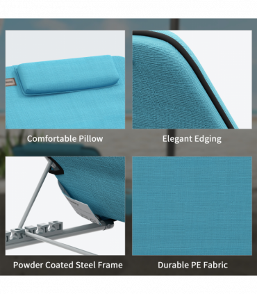 Outsunny 2 Pieces Outdoor Beach Mat Steel Reclining Chair Set Light Blue