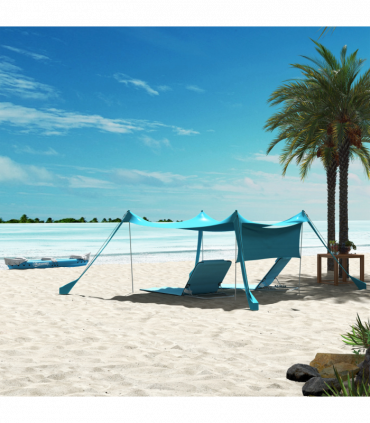 Outsunny 2 Pieces Outdoor Beach Mat Steel Reclining Chair Set Light Blue