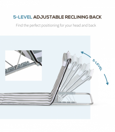 Outsunny 2 Pieces Outdoor Beach Mat Steel Reclining Chair Set w/ Pillow Grey