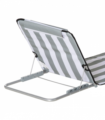 Outsunny 2 Pieces Outdoor Beach Mat Steel Reclining Chair Set w/ Pillow Grey