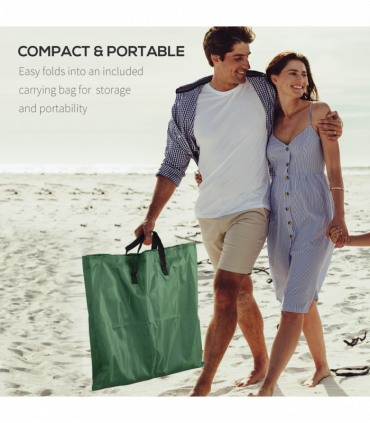 Outsunny 2 Pieces Outdoor Beach Mat Steel Reclining Chair Set with Pillow Green