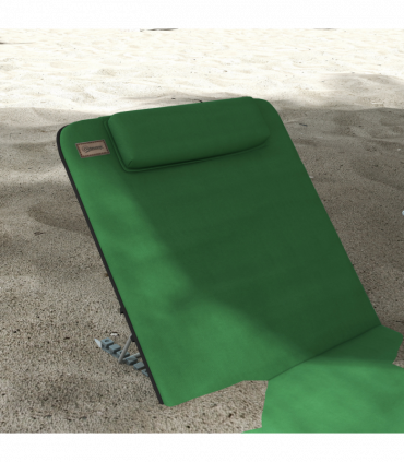 Outsunny 2 Pieces Outdoor Beach Mat Steel Reclining Chair Set with Pillow Green