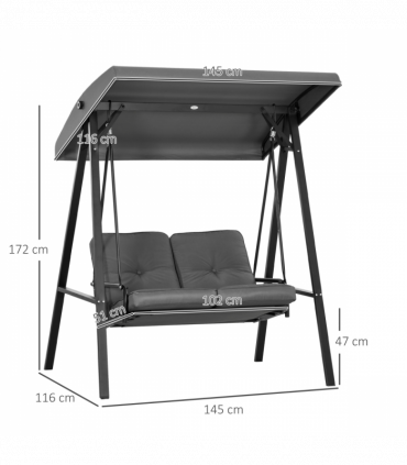 Outsunny 2 Seater Garden Outdoor Swing Chair Hammock w/ Adjustable Canopy