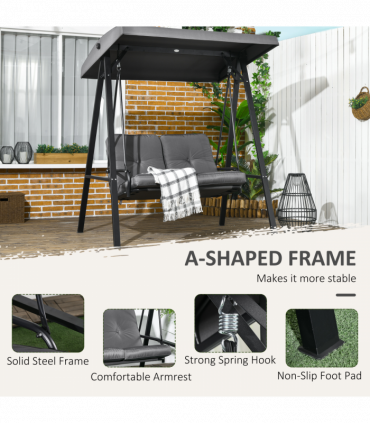 Outsunny 2 Seater Garden Outdoor Swing Chair Hammock w/ Adjustable Canopy