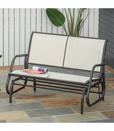 Outsunny 2-Person Patio Glider Bench Gliding Chair Loveseat w/ Armrest Beige