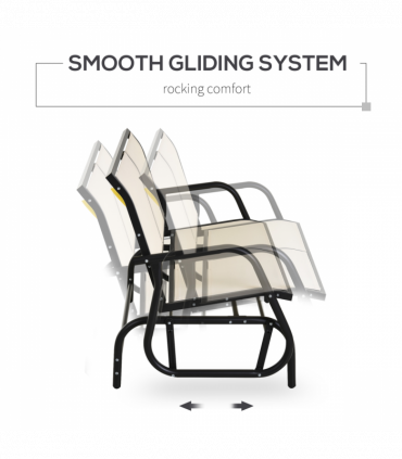 Outsunny 2-Person Patio Glider Bench Gliding Chair Loveseat w/ Armrest Beige