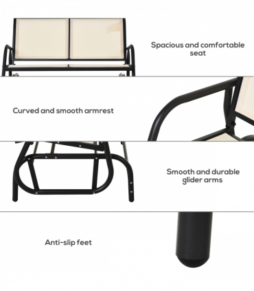 Outsunny 2-Person Patio Glider Bench Gliding Chair Loveseat w/ Armrest Beige