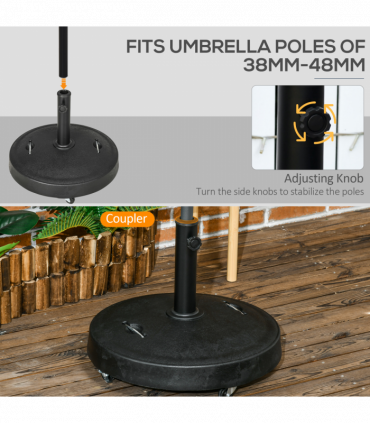 Outsunny 23.5kg Round Resin Garden Parasol Base for Poles of 38mm-48mm