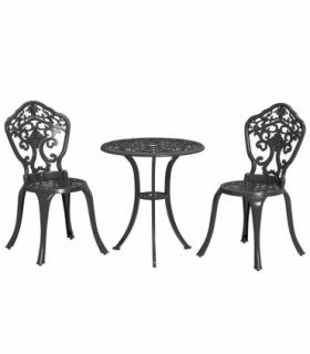 Outsunny 3 PCs Cast Aluminium Bistro Set w/ Parasol Hole for Balcony, Black