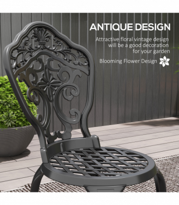 Outsunny 3 PCs Cast Aluminium Bistro Set w/ Parasol Hole for Balcony, Black