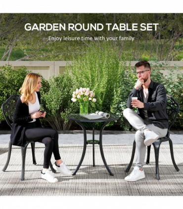 Outsunny 3 PCs Cast Aluminium Bistro Set w/ Parasol Hole for Balcony, Black