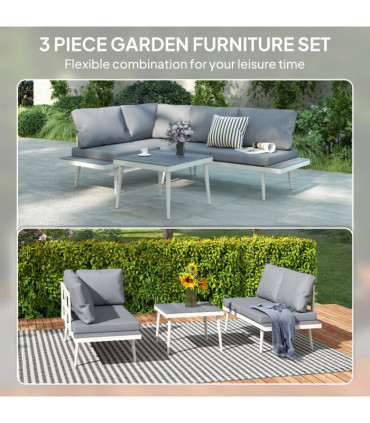 Outsunny 3 Piece Garden Furniture Set with 5-Level Adjustable Lounger, Grey