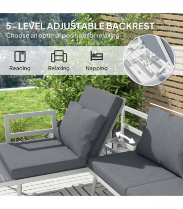 Outsunny 3 Piece Garden Furniture Set with 5-Level Adjustable Lounger, Grey