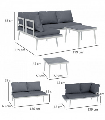 Outsunny 3 Piece Garden Furniture Set with 5-Level Adjustable Lounger, Grey