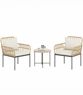 Outsunny 3 Piece Rattan Bistro Set, Balcony Table and Chairs with Cushions