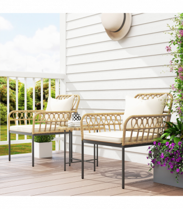 Outsunny 3 Piece Rattan Bistro Set, Balcony Table and Chairs with Cushions
