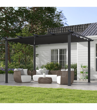 Outsunny 3 x 4m Aluminium Pergola with Retractable Roof, Garden Gazebo Canopy